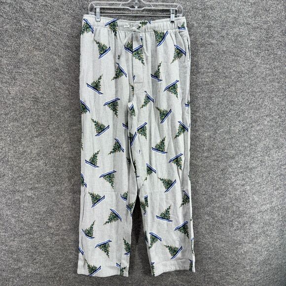Lands' End Pajama Pants Men M Medium Gray Christmas Tree Print Drawstring Cotton - Picture 1 of 7